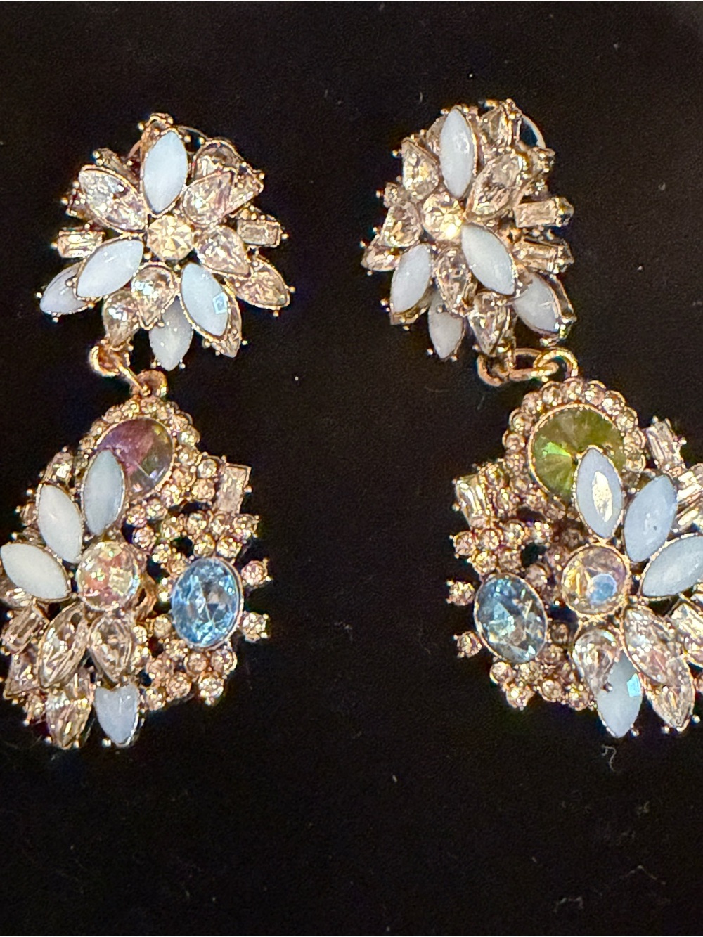 Gold-Tone Floral Drop Earrings with Yellow and Pink Accents